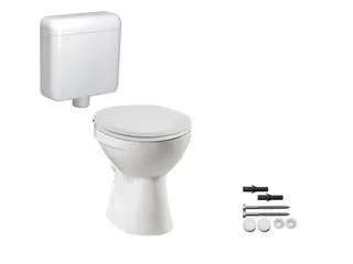 sanibel 1001-QuickSet Stand-Flachspülkl. mit WC-Sitz, Spülkasten, Befest. weiß