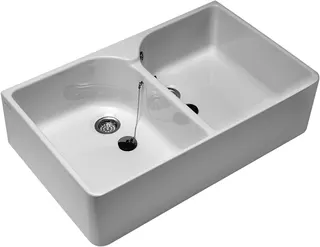 VB Doppelspülbecken O.novo 220x895mm Rechteck mit Überlauf Weiß Alpin