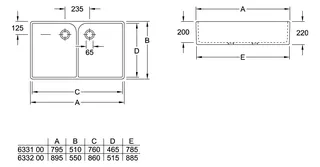Villeroy & Boch Doppelspülbecken O.novo 220x895mm Rechteck m. ÜL. Weiß Alpin CeramicPlus – Bild 5