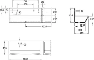 Villeroy & Boch Reihenwaschanlage O.novo 1000x415mm Rechteck Weiß Alpin – Bild 3