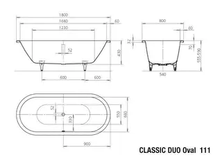 Badewanne CL DUO OVAL 180x80cm more4YOU, weiß