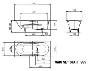 Kaldewei Badewanne VAIO SET STAR Mod.955,1700x750mm, pergamon – Bild 3