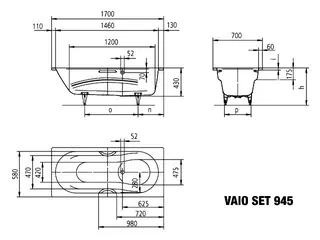 Kaldewei Badewanne VAIO SET STAR Mod.945,1700x700mm, pergamon – Bild 3