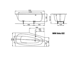 Kaldewei Badewanne MINI LINKS Mod.832,1570x750mm, pergamon – Bild 2