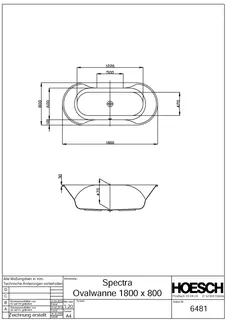 Hoesch Badewanne Spectra Oval 1800x800 weiß – Bild 2