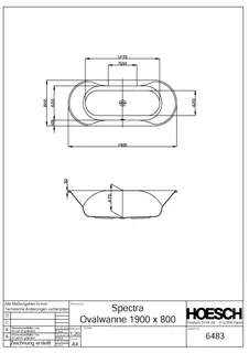 Hoesch Badewanne Spectra Oval 1900x800 weiß – Bild 2