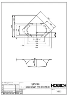 Hoesch Badewanne Spectra 6-Eck 1900x900 weiß – Bild 2