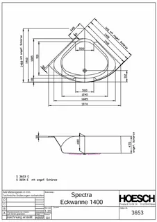 Hoesch Badewanne Spectra Eck 1400 ohne Schürze Weiß – Bild 2