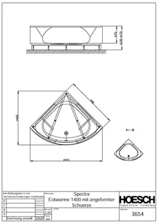 Hoesch Badewanne Spectra Eck 1400 mit angeformter Schürze, Weiß – Bild 2