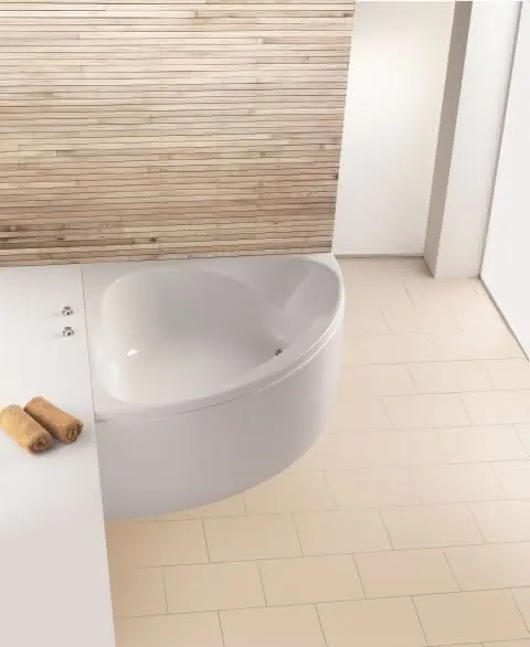 Hoesch Badewanne Spectra Eck 1400 mit loser Schürze und Gestell, Weiß