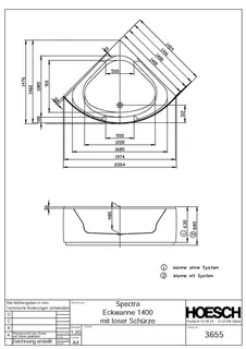 Hoesch Badewanne Spectra Eck 1400 mit loser Schürze und Gestell, Weiß – Bild 2