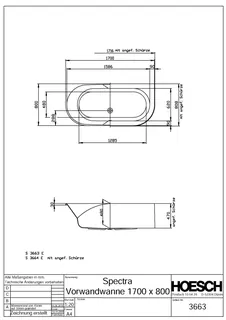 Hoesch Badewanne Spectra Vorwand 1700x800 ohne Schürze, Weiß – Bild 2