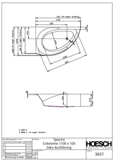 Hoesch Badewanne Spectra Eck 1700x1000 links ohne Schürze, Weiß – Bild 2