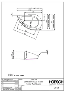Hoesch Badewanne Spectra Eck 1700x1000 rechts mit angeformter Schürze, Weiß – Bild 2