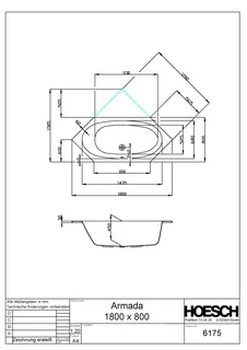 Hoesch Badewanne Armada 6-Eck 1800x800 weiß – Bild 2