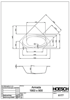 Hoesch Badewanne Armada 6-Eck 1900x900 weiß – Bild 2