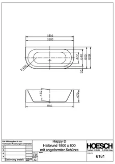 Hoesch Badewanne Happy D. 1800x800 mit Schürze Weiß – Bild 2