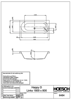 Hoesch Badewanne Happy D. 1800x800 links ohne Schürze, Weiß – Bild 2