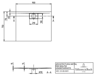 Villeroy & Boch Duschwanne Architectura 900x750x15mm Rechteck Weiß Alpin – Bild 3
