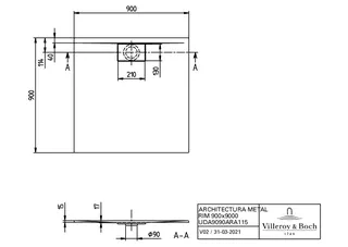 Villeroy & Boch Duschwanne Architectura 900x900x15mm Quadrat Weiß Alpin – Bild 4