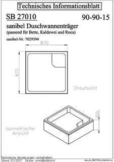 sanibel 1001-Wannenträger für Stahl- Duschwanne flach 900x900mm – Bild 2