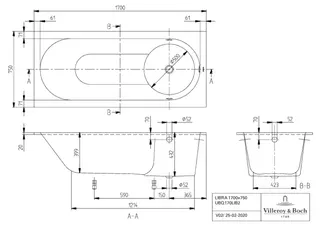 Villeroy & Boch Badewanne Libra 1700x750x457mm Solo Rechteck Weiß Alpin – Bild 4