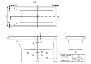 Villeroy & Boch Badewanne Squaro 1700x750x525mm Duo Rechteck Weiß Alpin – Bild 4
