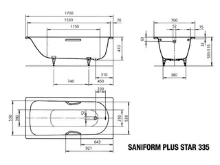 Kaldewei Badewanne SANIFORM PLUS STAR Mod.335,1700x 700mm,alpinweiß – Bild 5
