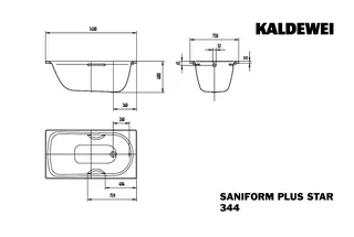 Kaldewei Badewanne SANIFORM PLUS STAR Mod.344,1400x 750mm,alpinweiß – Bild 5