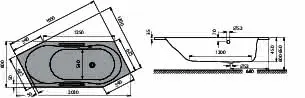 Koralle Badewanne T200 205 R Acryl 6eckig 2020x800x450 weiß Überlauf hinten – Bild 3