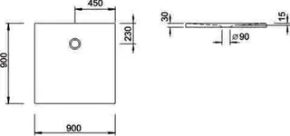 Koralle Duschwanne T400 90/90 Mineralguss quadratisch 900x900x15 weiß – Bild 2
