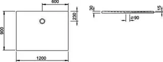 Koralle Duschwanne T400 120/90 Mineralguss re-eckig 900x1200x15 weiß mit Anti-Slip – Bild 5