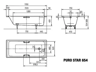 Kaldewei Badewanne PURO STAR Mod.654,1700x750mm, alpinweiß,Antislip – Bild 4