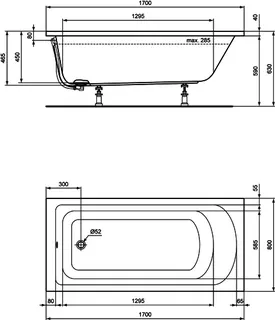 sanibel 1001-Acryl-Badewanne Kombi A14 1700x800x450mm weiß – Bild 2