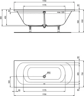 sanibel 1001-Acryl-Badewanne Duo A14 1700x750x450mm weiß – Bild 2
