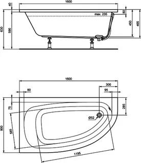 sanibel 1001-Acryl-Raumsparbadewanne A14 1600x900x450mm links weiß – Bild 2