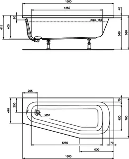 sanibel 1001-Acryl-Raumsparbadewanne A14 1600x700x450mm rechts weiß – Bild 2