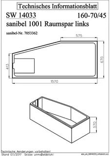 sanibel Wannenträger für sanibel 1001- Acryl-Raumsparbadew. 1600x700mm links – Bild 2
