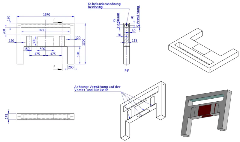 SD Anbaumodul Wannenträger halbhoch 1200x1670x175