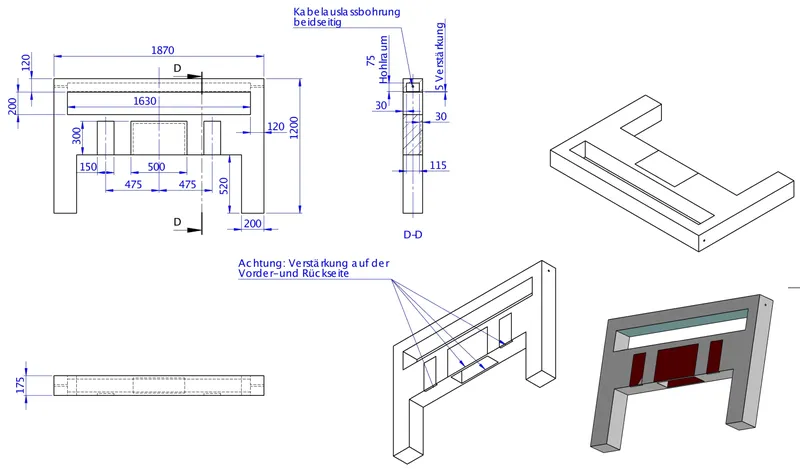 SD Anbaumodul Wannenträger halbhoch 1200x1870x175