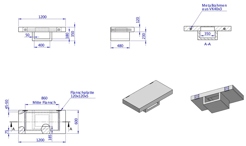 SD wandhängendes Modul mit Ablage schmal 350x1200x600