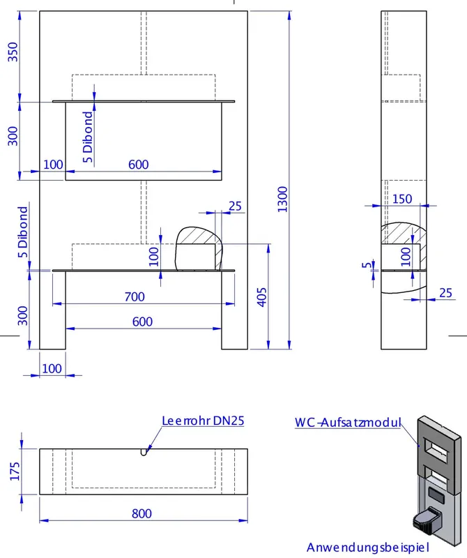 SD Aufsatzmodul WC 1300x800x175