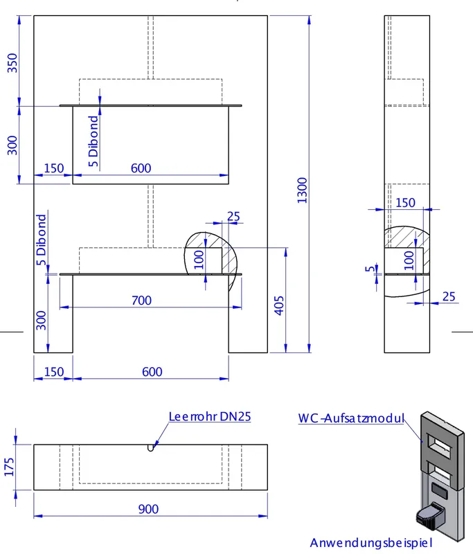 SD Aufsatzmodul WC 1300x900x175
