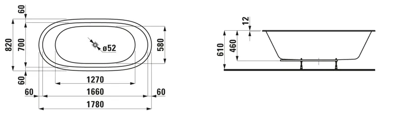Laufen Einbau-Badewanne mit Beleuchtung ALESSI 820x1780x610 Sentec weiß