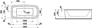 Laufen freistehende Badewanne PALOMBA 900x1800x610 Sanitäracryl weiß – Bild 2