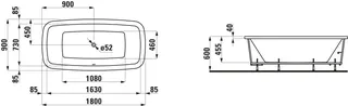 Laufen Einbau-Badewanne PALOMBA 900x1800x455 Sanitäracryl inkl. Fußgestell weiß – Bild 2