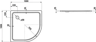 Laufen Duschwanne PLATINA 1000x1000x25 Stahl Abl. VK seitl. inkl.Schallschutz we – Bild 2