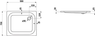 Laufen Duschwanne PLATINA 900x750x65 Stahl Abl. seitl. inkl.Schallschutz we – Bild 2
