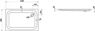 Laufen Duschwanne PLATINA 800x1200x65 Stahl Abl. seitl. inkl.Schallschutz we – Bild 2