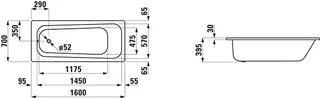 Laufen Einbau-Badewanne PRO 700x1600x395 Stahl inkl.Schallschutz weiß – Bild 2